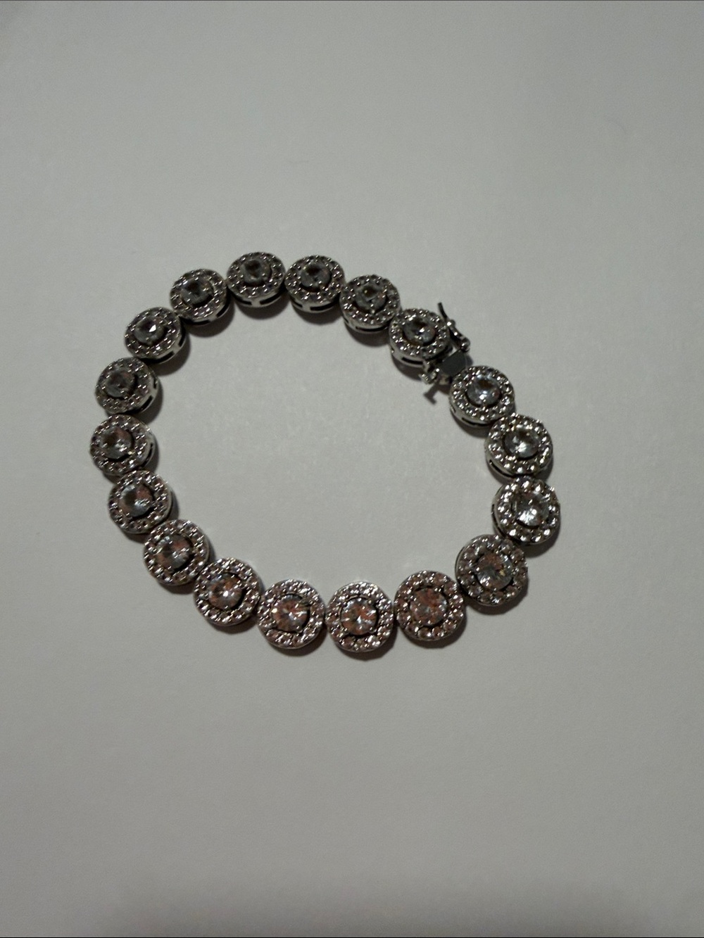 Silver Halo Crystal Link Bracelet - Sparkling Round Motifs
